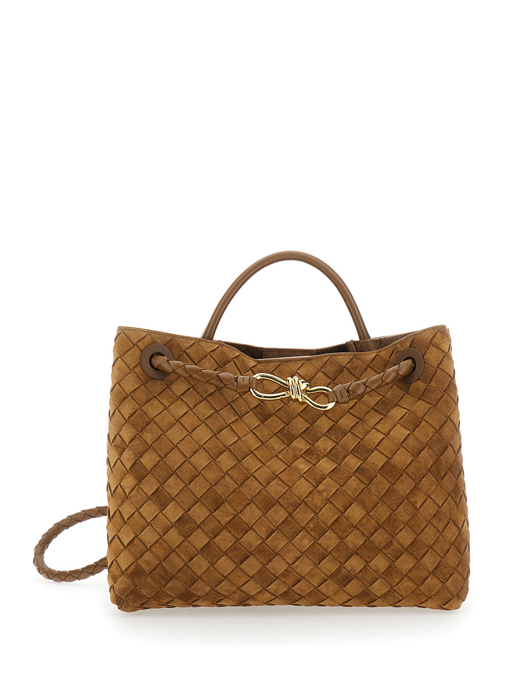 Bottega Veneta Women Andiamo Intreccuato 15 Glove Suede Cachmere