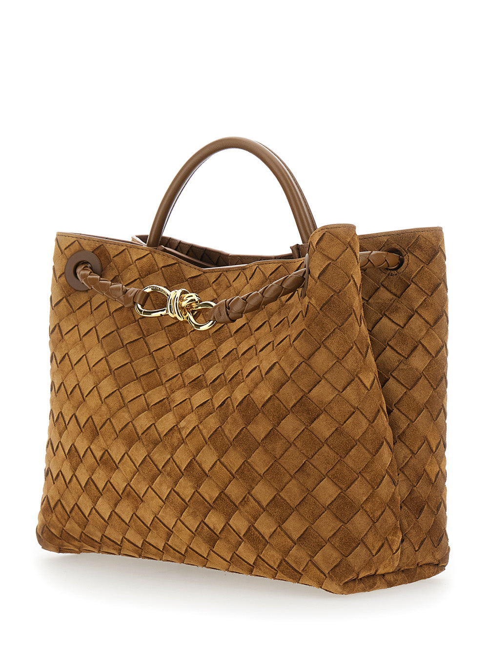 Bottega Veneta Women Andiamo Intreccuato 15 Glove Suede Cachmere