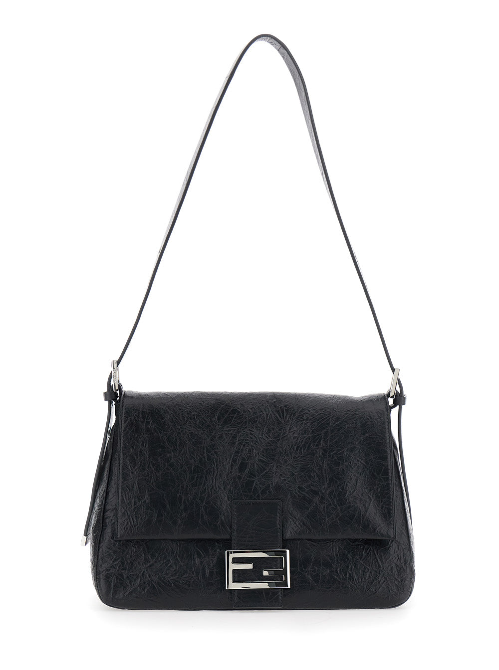 Fendi Women 'Niki' Black Shoulder Bag With Cassandre Plate On The Front And Chain Handles In Leather For Women