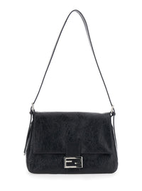Fendi Women 'Niki' Black Shoulder Bag With Cassandre Plate On The Front And Chain Handles In Leather For Women