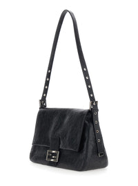 Fendi Women 'Niki' Black Shoulder Bag With Cassandre Plate On The Front And Chain Handles In Leather For Women
