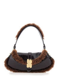 Ganni Women Shoulder Bag With Fur Piping In Brown