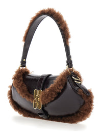 Ganni Women Shoulder Bag With Fur Piping In Brown