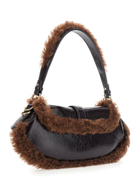 Ganni Women Shoulder Bag With Fur Piping In Brown