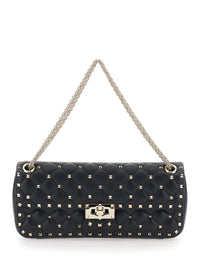 Valentino Garavani Women Small Shoulder Bag | Rockstud Spike | Capretto Lucido Soft/Platinum Studs