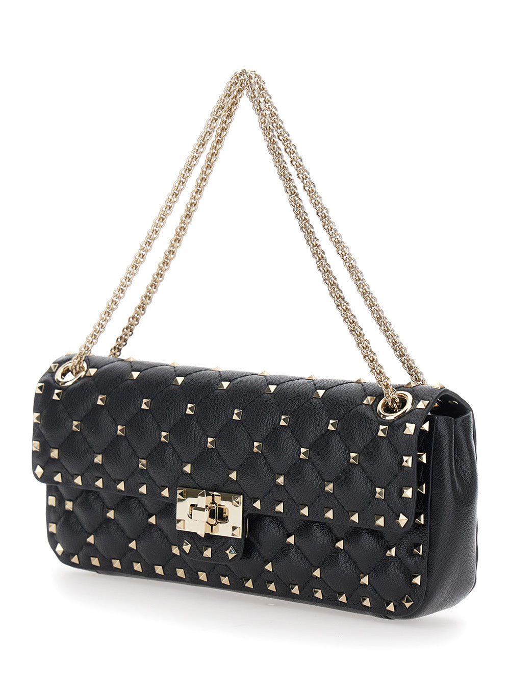 Valentino Garavani Women Small Shoulder Bag | Rockstud Spike | Capretto Lucido Soft/Platinum Studs