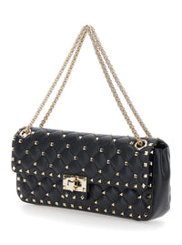 Valentino Garavani Women Small Shoulder Bag | Rockstud Spike | Capretto Lucido Soft/Platinum Studs