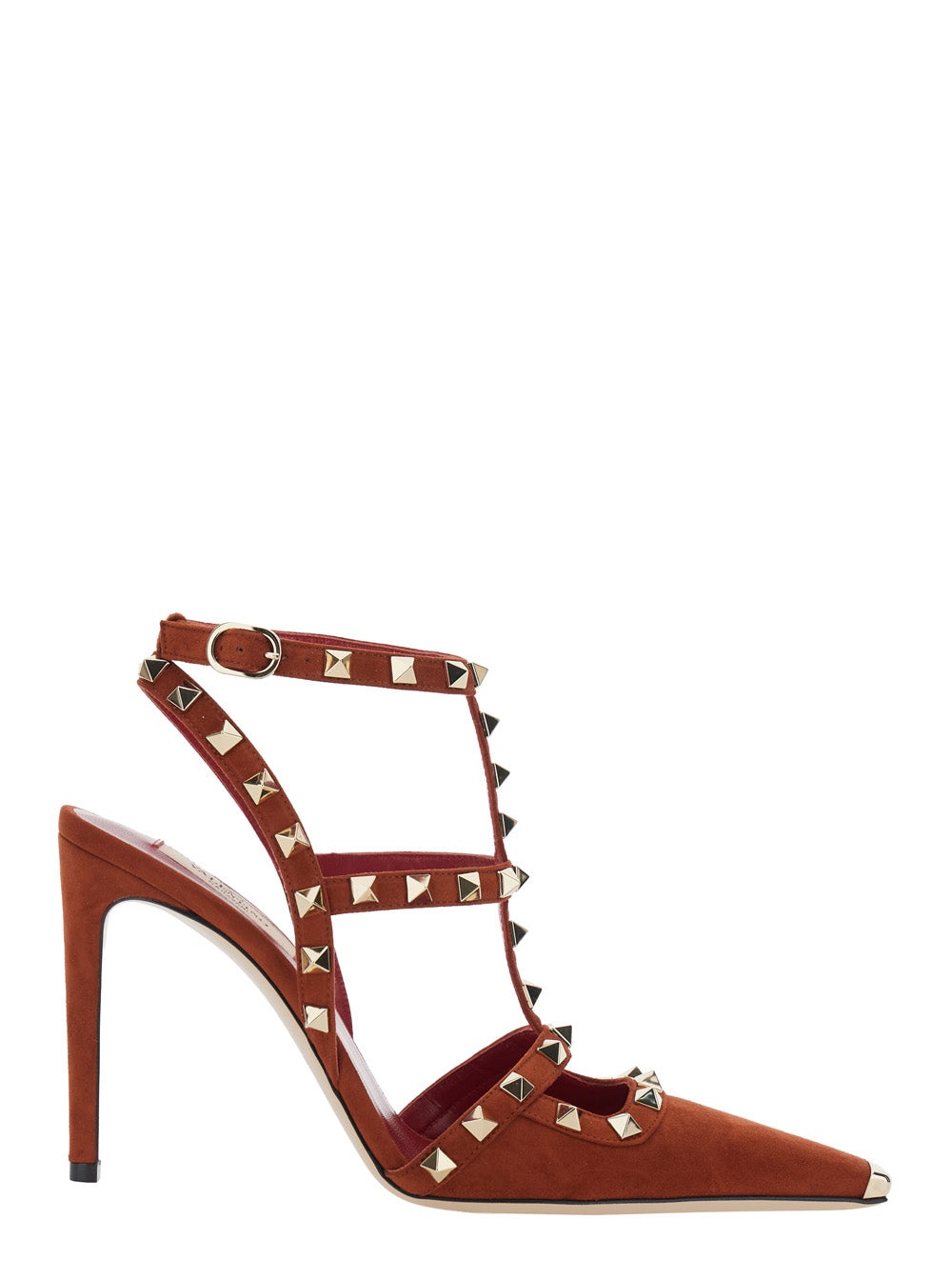 Valentino Garavani Women Ankle Strap | Rockstud | T. 100 | Camoscio/Platinum Studs/Platinum Tip