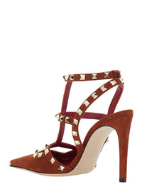 Valentino Garavani Women Ankle Strap | Rockstud | T. 100 | Camoscio/Platinum Studs/Platinum Tip