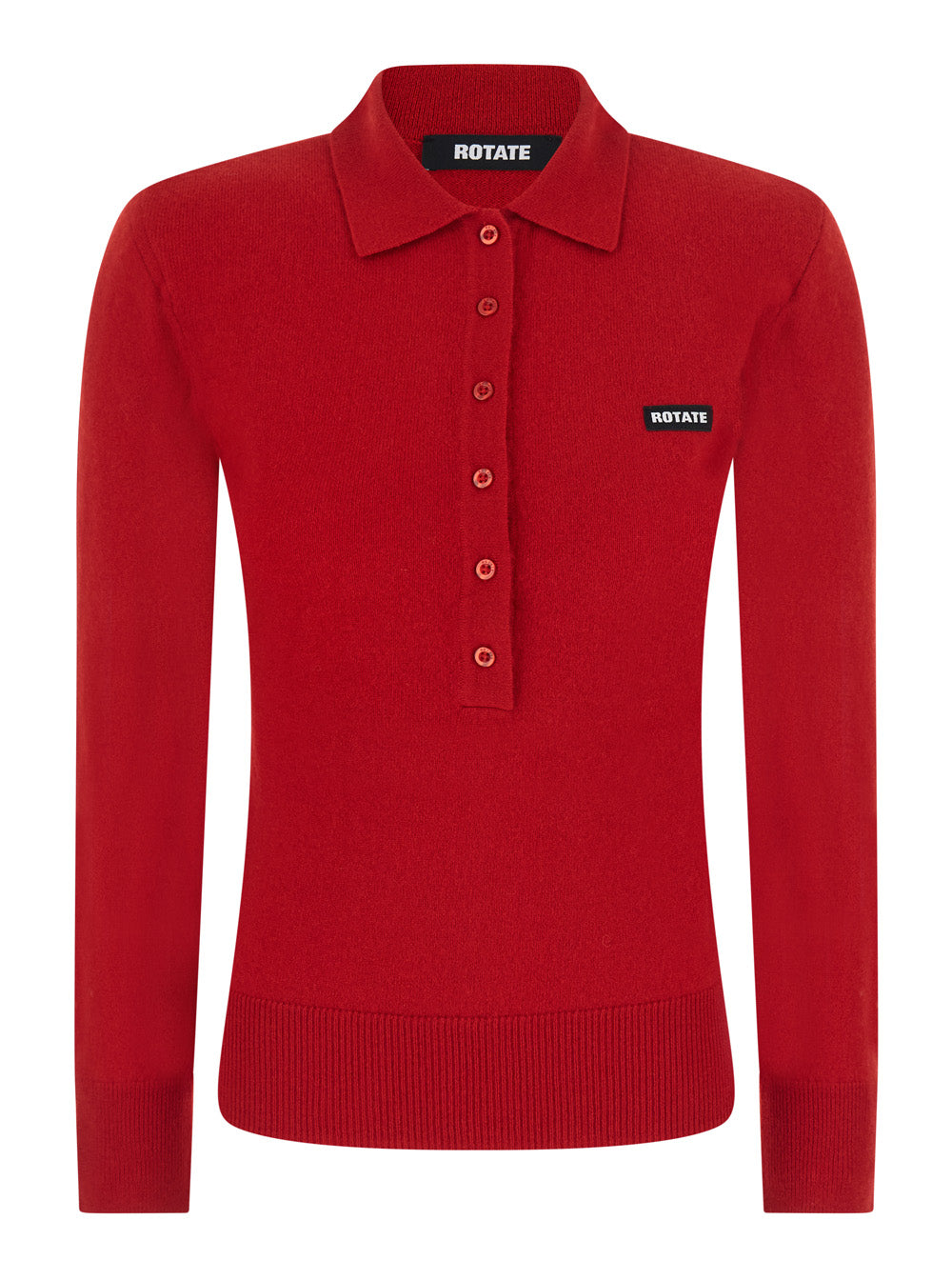 Rotate Women Wool Longsleeves Polo Is A Long-Sleeve Shirt Made Of Merino Wool And Cashmere In Red For Women