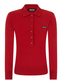 Rotate Women Wool Longsleeves Polo Is A Long-Sleeve Shirt Made Of Merino Wool And Cashmere In Red For Women