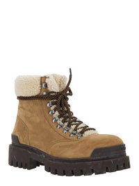 BALENCIAGA Balenciaga Men 'Strike' Brown Ankle Boots With Fur Lining And Logo Lettering On The Side In Suede For Men