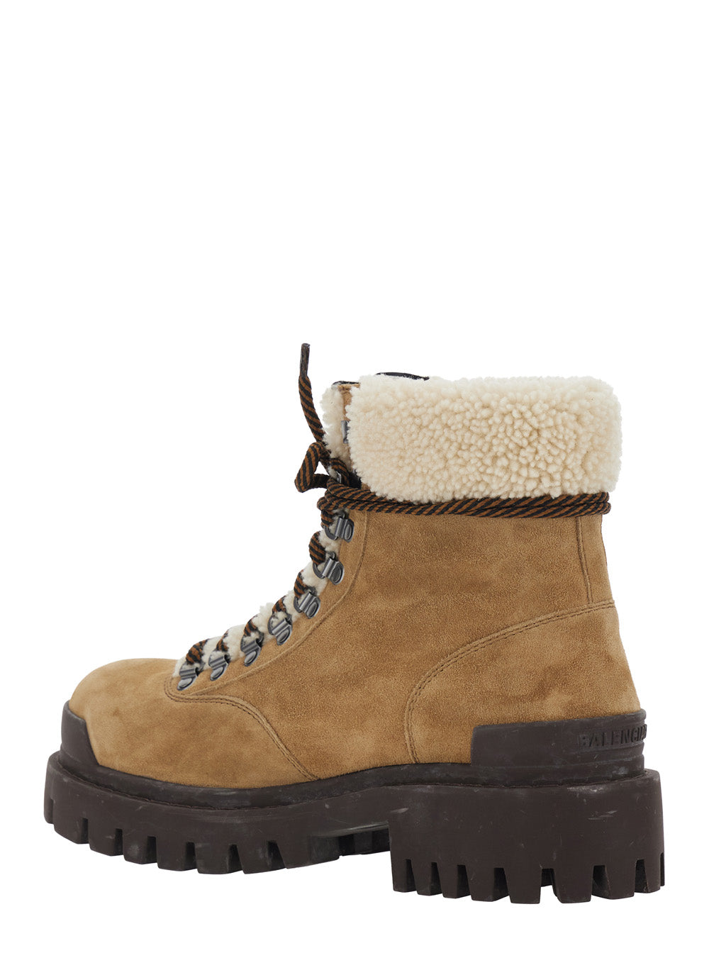 BALENCIAGA Balenciaga Men 'Strike' Brown Ankle Boots With Fur Lining And Logo Lettering On The Side In Suede For Men