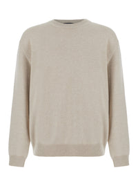 JACQUEMUS Jacquemus Men 'La Maille Moulin' Beige Crew Neck Sweater With Dropped Shoulders And Maxi Logo Lettering On The Back In Wool For Men