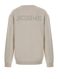 JACQUEMUS Jacquemus Men 'La Maille Moulin' Beige Crew Neck Sweater With Dropped Shoulders And Maxi Logo Lettering On The Back In Wool For Men