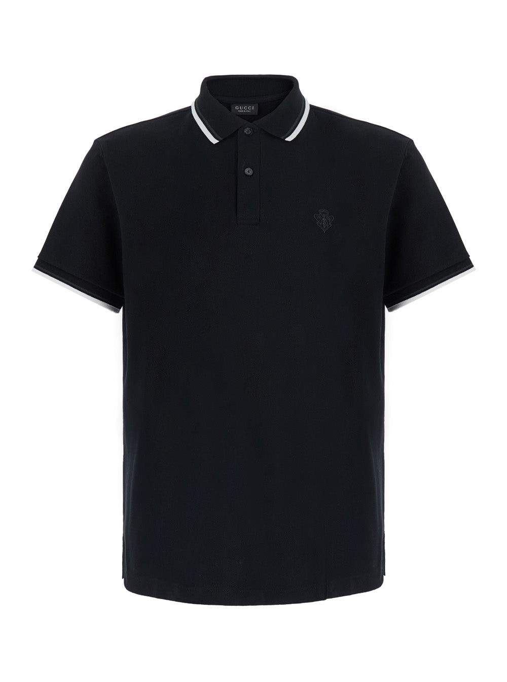Gucci Men Black Polo Shirt With Contrasting Classic Collar And Logo Embroidery On The Front In Cotton For Men
