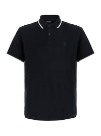 Gucci Men Black Polo Shirt With Contrasting Classic Collar And Logo Embroidery On The Front In Cotton For Men