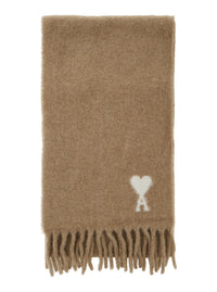 Ami Paris Men Alpaca And Wool Scarf With Ami De Coeur Jacquard Beige Unisex