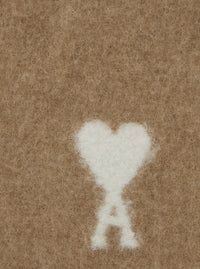 Ami Paris Men Alpaca And Wool Scarf With Ami De Coeur Jacquard Beige Unisex