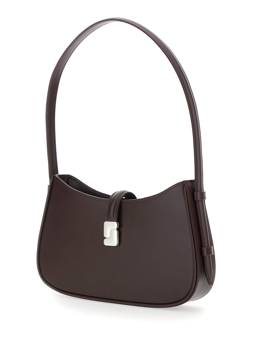 Soeur Women 'Bonnie' Brown Shoulder Bag With Fixed Shoulder Strap And Front Monogram Logo Closure In Leather For Women