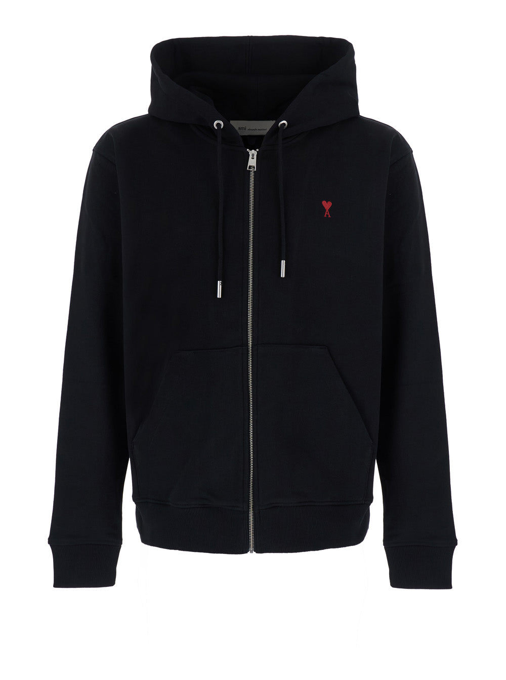 Ami Paris Men Black Zip-Up Sweatshirt With Ami De Coeur Logo In Red, Made Of Cotton, Unisex