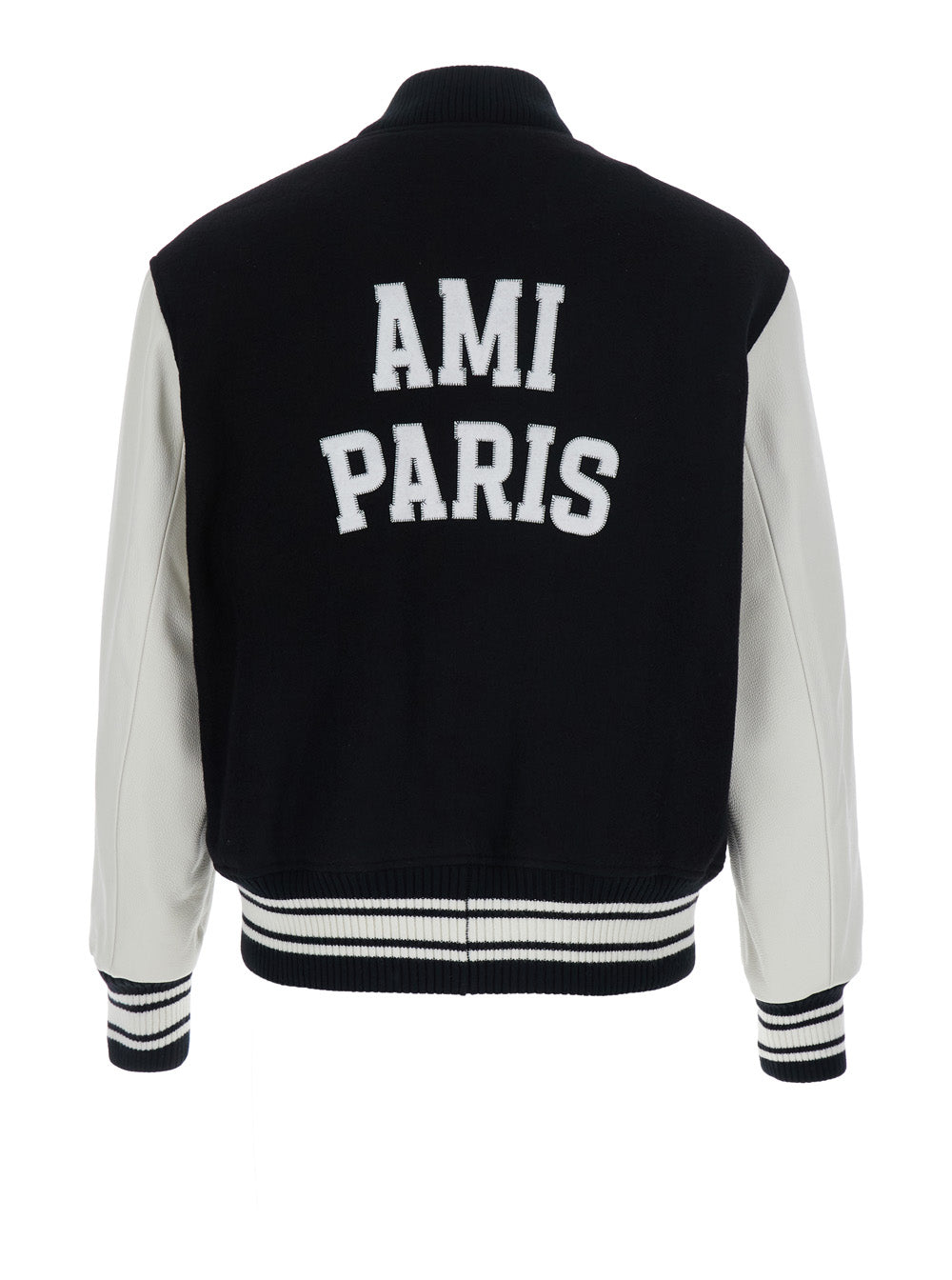 Ami Paris Men Jacket Teddy Padded With Leather Sleeves In Black Fabric