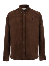Ami Paris Men Classic Men's Brown Shirt With Button-Down Collar And Fabric