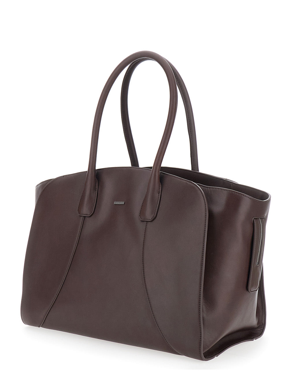 Emporio Armani Men Brown Smooth Leather Shopper For Men