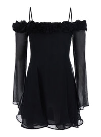 Blumarine Women Black Viscose Creponne Dress With Roses For Women