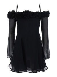 Blumarine Women Black Viscose Creponne Dress With Roses For Women