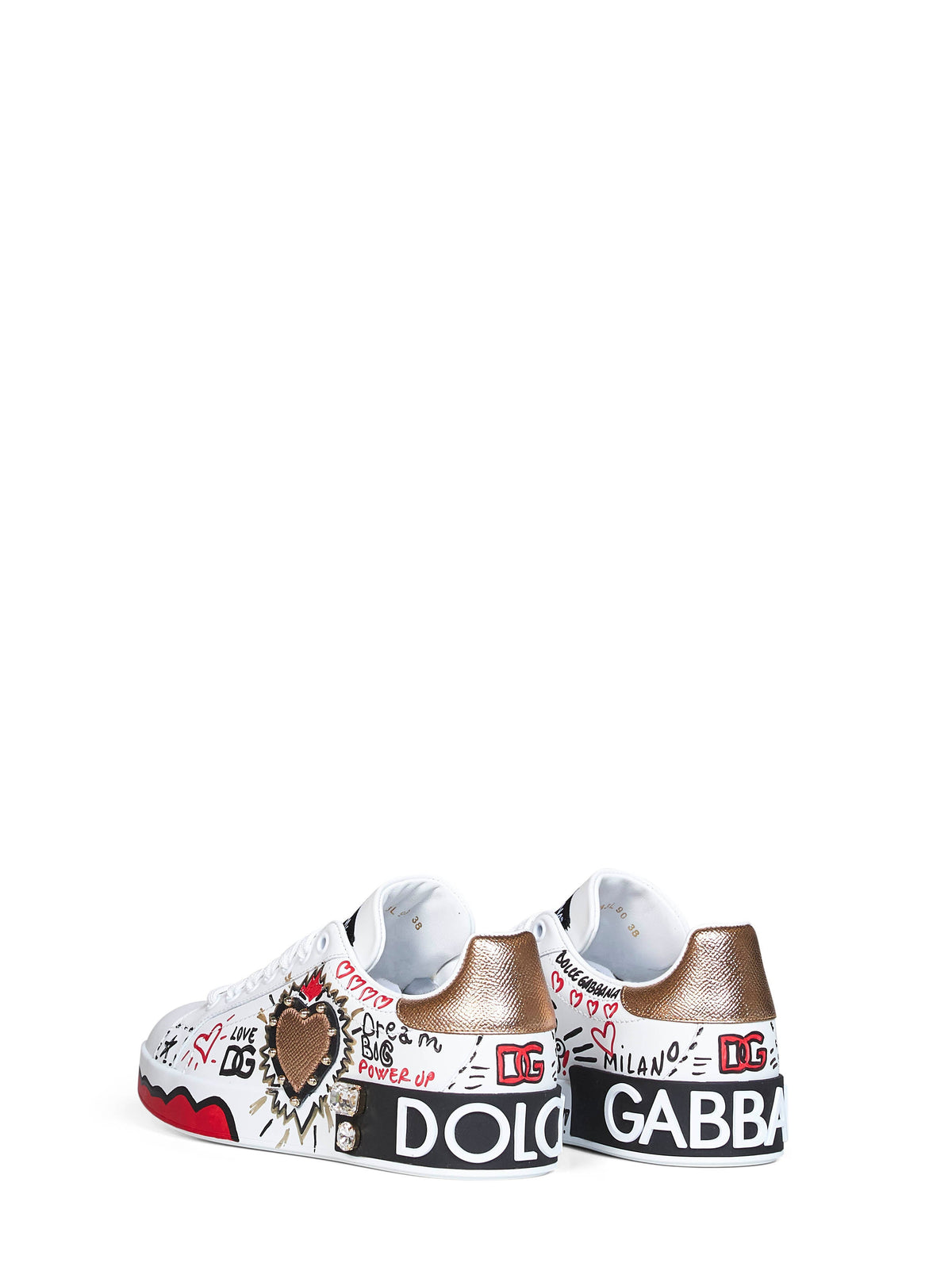Dolce & Gabbana Women White Hand-Painted Leather Portofino Low-Top Sneakers
