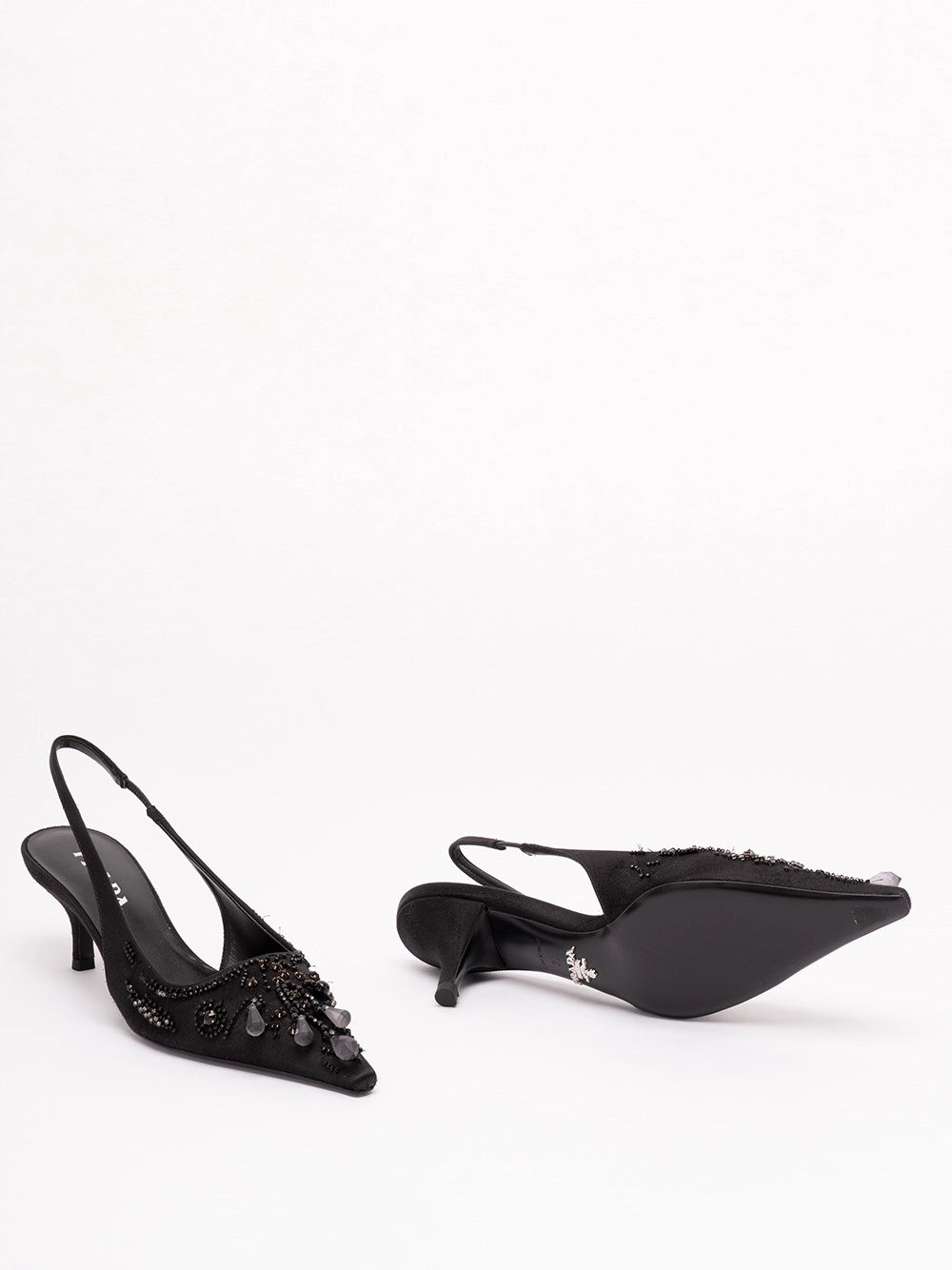 Prada Women Embroidered Satin Slingback Pumps