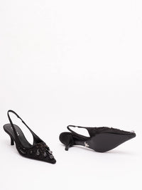 Prada Women Embroidered Satin Slingback Pumps