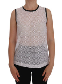 Dolce & Gabbana White Lace Floral Nylon Tank Women's T-shirt