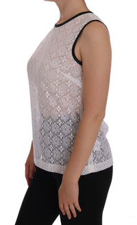 Dolce & Gabbana White Lace Floral Nylon Tank Women's T-shirt