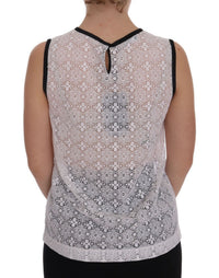 Dolce & Gabbana White Lace Floral Nylon Tank Women's T-shirt