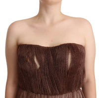 Dolce & Gabbana Metallic Bronze Polyester Maxi Gown Women's Dress