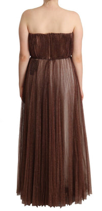 Dolce & Gabbana Metallic Bronze Polyester Maxi Gown Women's Dress