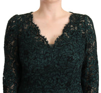 Dolce & Gabbana Green Floral Lace Maxi Floor Length Women's Dress