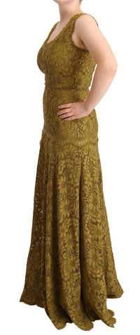 Dolce & Gabbana Brown Floral Lace Maxi Floor Length Women's Dress