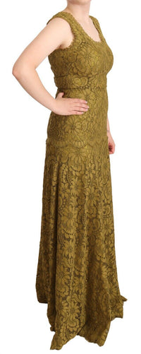 Dolce & Gabbana Brown Floral Lace Maxi Floor Length Women's Dress