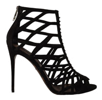 Dolce & Gabbana Black Suede Stiletto Heels Bette Sandals Women's Shoes