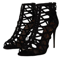 Dolce & Gabbana Black Suede Stiletto Heels Bette Sandals Women's Shoes