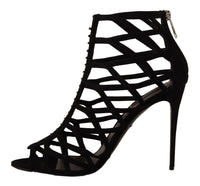 Dolce & Gabbana Black Suede Stiletto Heels Bette Sandals Women's Shoes