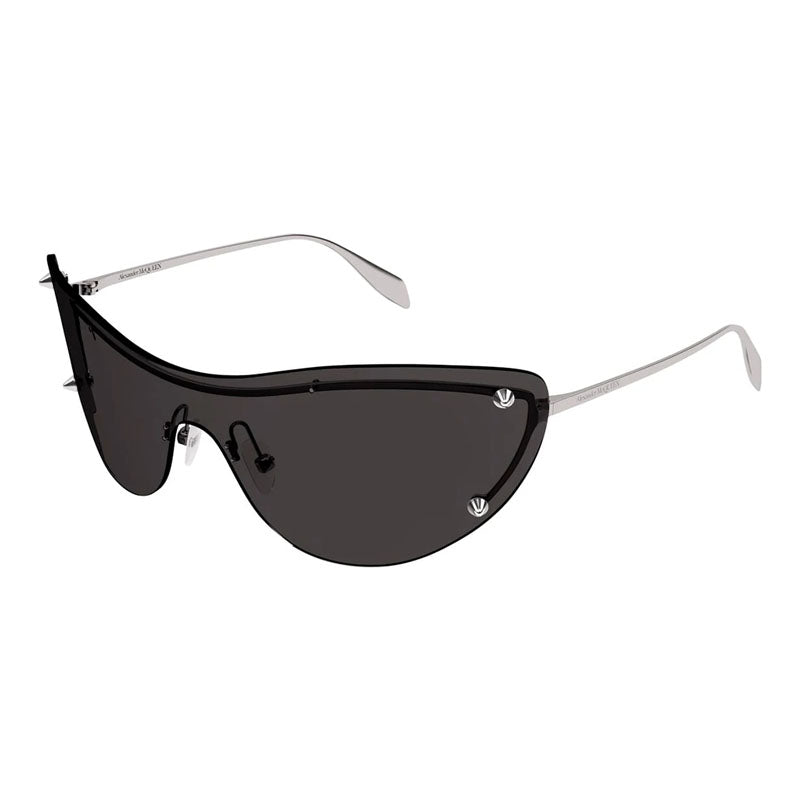 Alexander McQueen Sunglasses Shield Rimless, Silver Frame and Grey Lens AM0413S007
