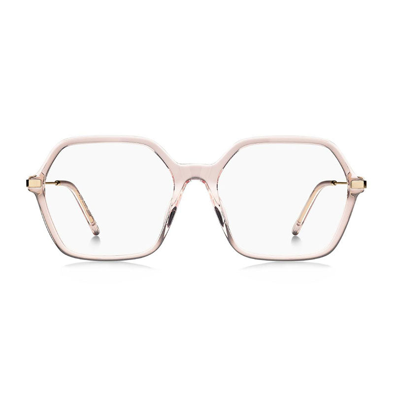 Marc Jacobs Eyeglasses Geometric Full Rim, Shiny Transparent Pink/Gold Frame and Clear Lens Lens MARC615035J00