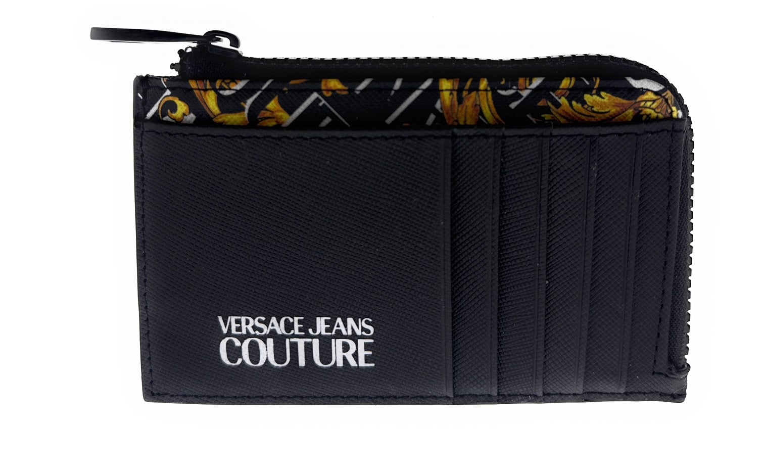 Versace Jeans Couture Black Baroque Print Compact Wallet Cardholder ...