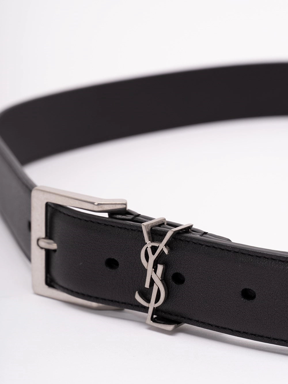 Saint Laurent Men Cassandre Vadim Belt In Smooth Leather