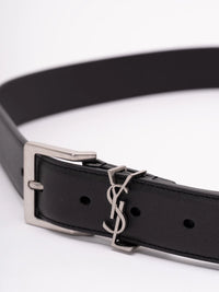 Saint Laurent Men Cassandre Vadim Belt In Smooth Leather