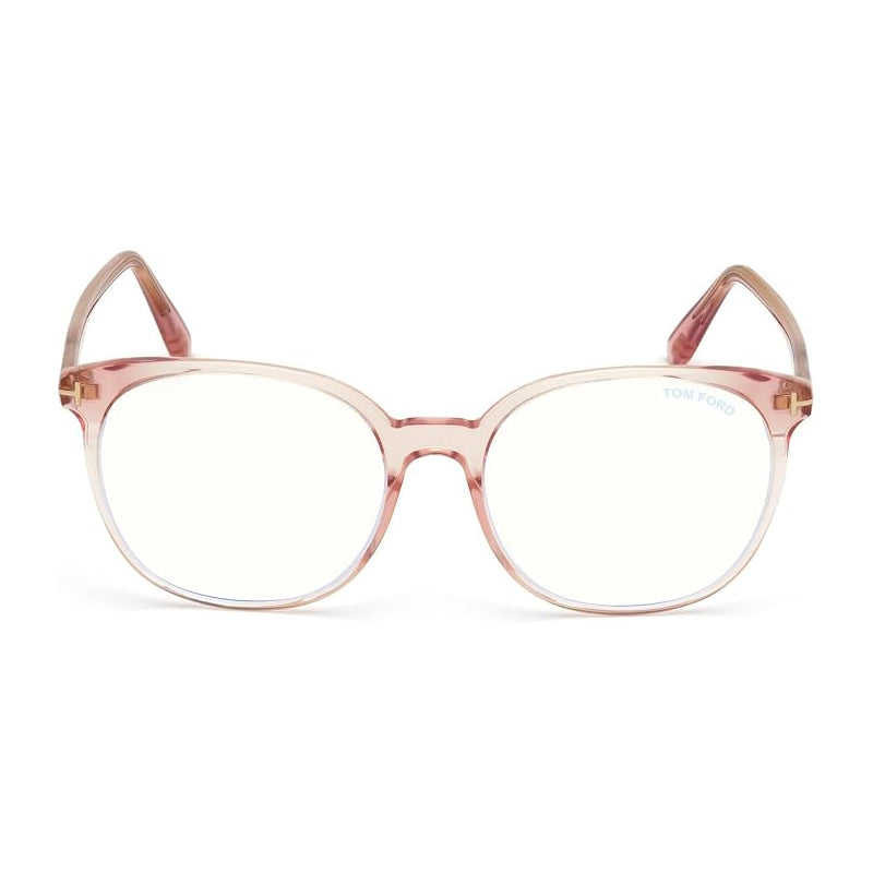 Tom Ford Eyeglasses Round Full Rim, Shiny Transparent Blush Frame and Clear Demo Lenses Lens TF5671-F-B072